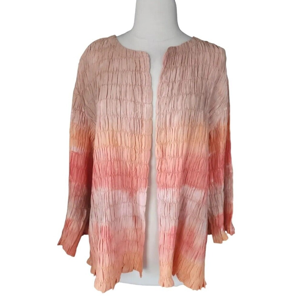 Chico's Jacket Womens Size 3 (XL) Boho Ombre Sunset Orange Open Front Crinkle